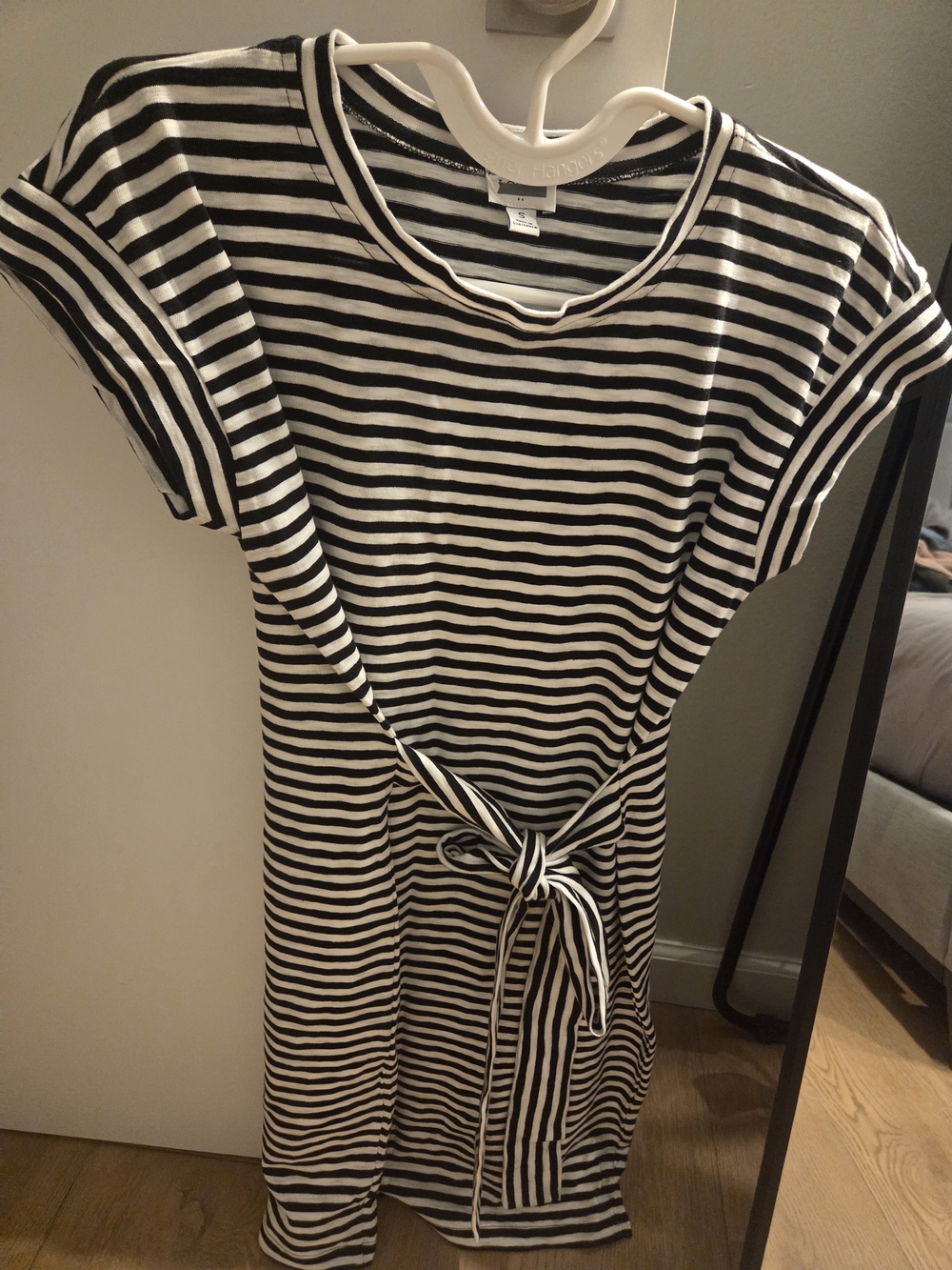 J. Crew Black and White Striped Tie-Front Midi Dress